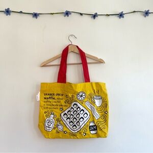 Trader Joe's Yellow Graphic Tote with Red Handles